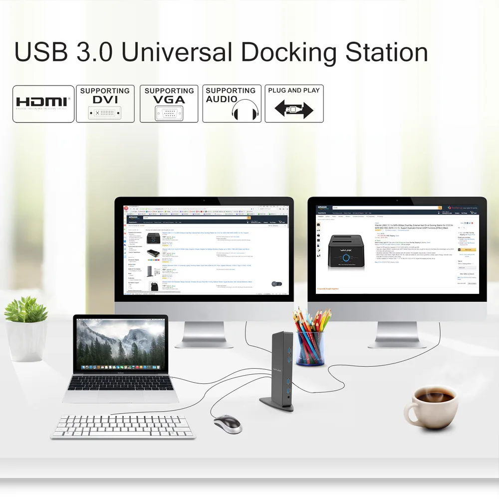 Универсальная док станция Wavlink USB 3 0 для ноутбука алюминиевый сплав Двойной видео