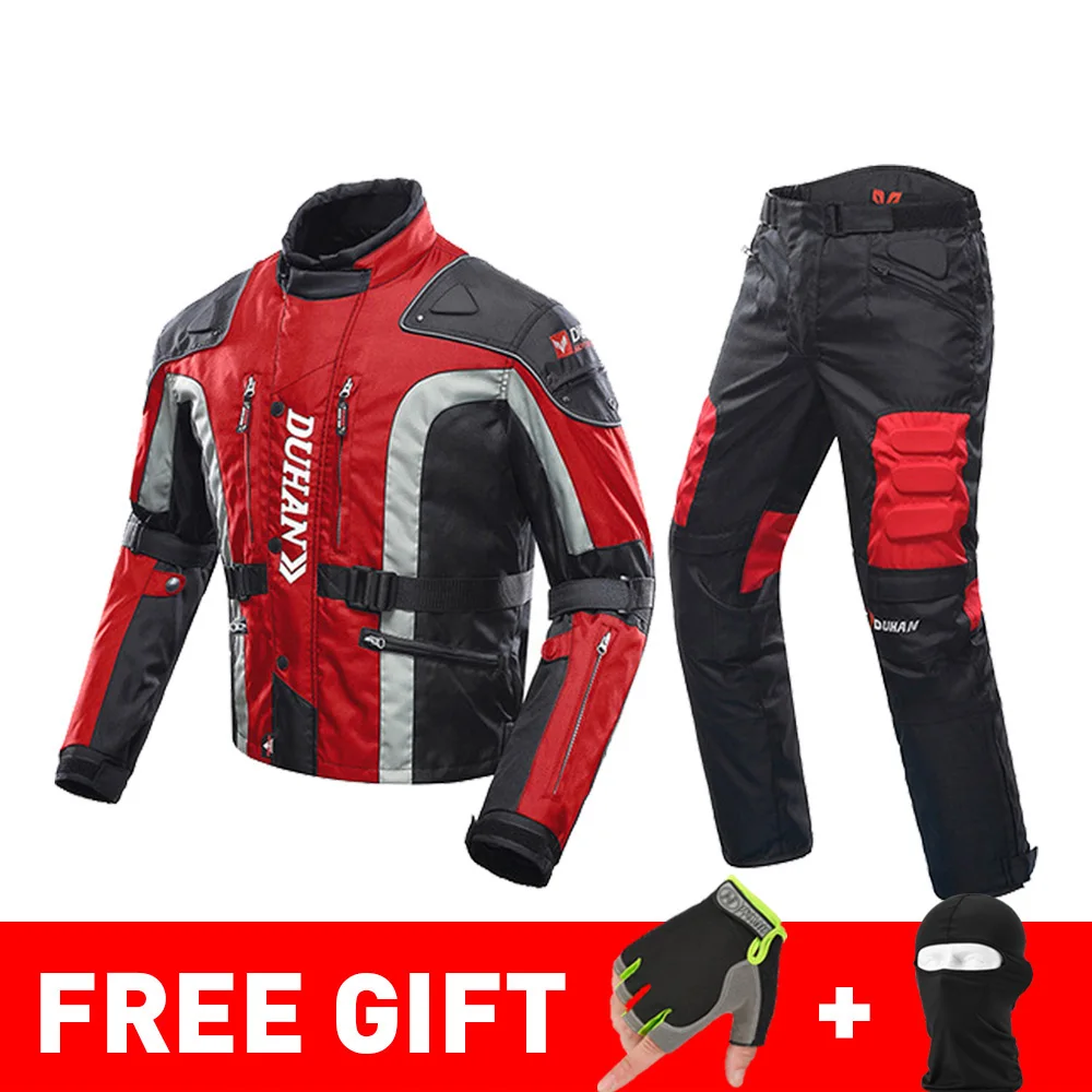 DUHAN Autumn Winter Cold-proof Motorcycle Jacket Moto+Protector Motorcycle Pants Moto Suit Touring Clothing Protective Gear Set