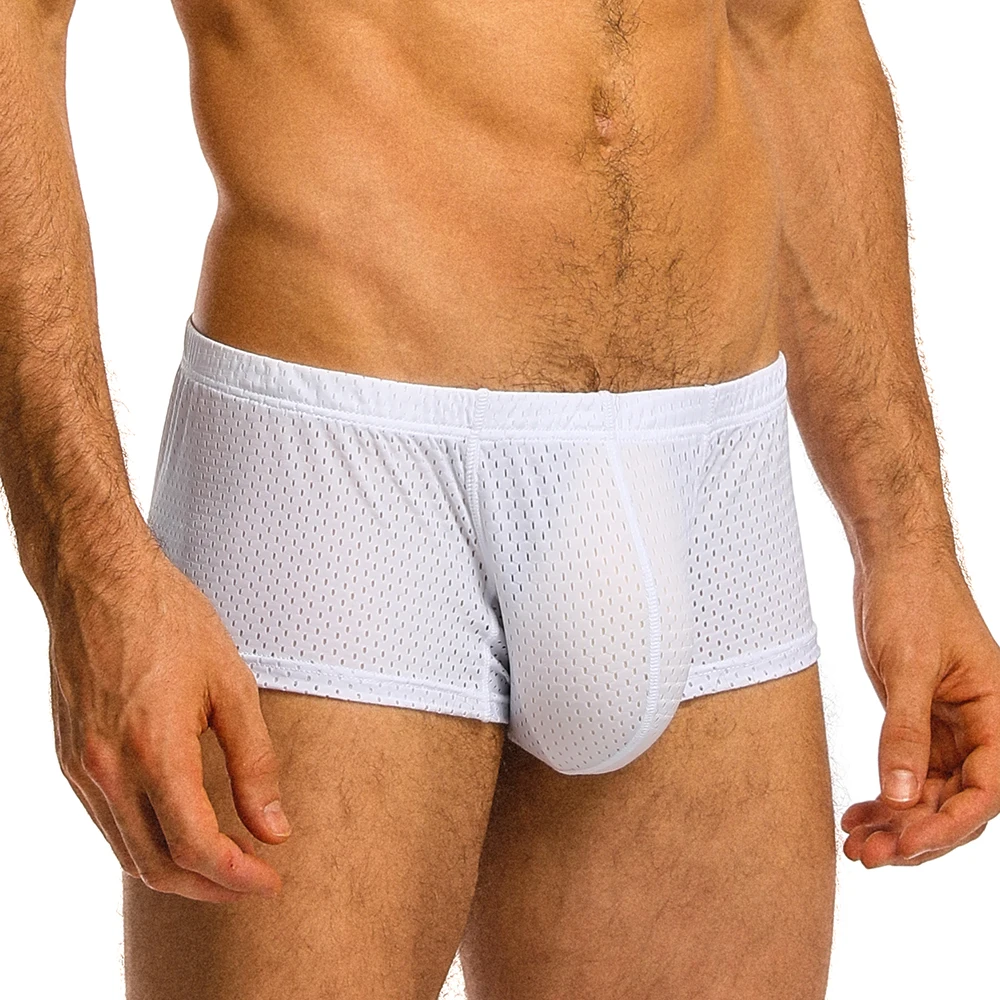 Мужские трусы боксеры с U образным мешочком черные из сетчатой ткани нижнее белье