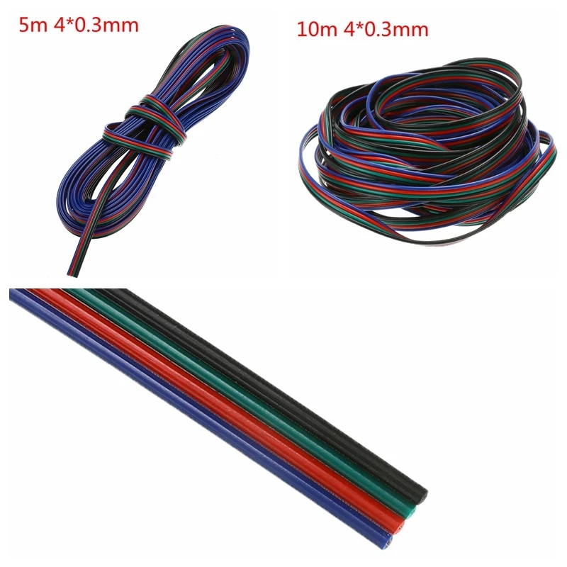 Удлинительный кабель для колонок 4pin 5m/10m 22 Awg RGB + белый провод соединительный 3528 5050