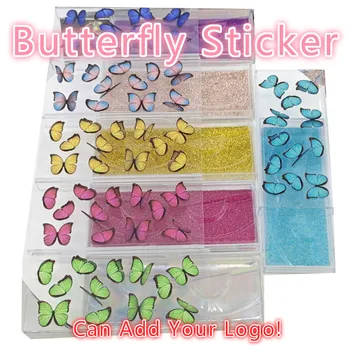 

100pcs Morpho Butterfly Sticker For Eyelashes Packaging Boxes Empty Boxes Eyelash Package Case Lashes Rectangle Can Custom Logo