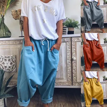 

Autumn Winter New Fashion The Fashion Women's Casual Pockets Solid Loose Vintage Pants Harem Pants брюки женские Z4