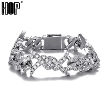 

19mm Thorns Spur Rock Bracelet Iced Out Bling Cubic Zirconia Gold Color Plated Cuban Chain Link For Men/Women Hip Hop Jewelry