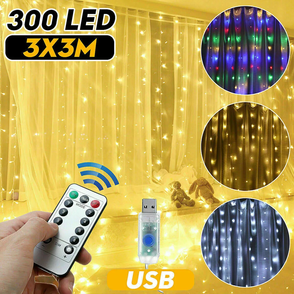 LED String Lights Christmas Decoration Remote Control USB Wedding Garland Curtain 3M Lamp Holiday For Bedroom Bulb Outdoor Fairy | Освещение
