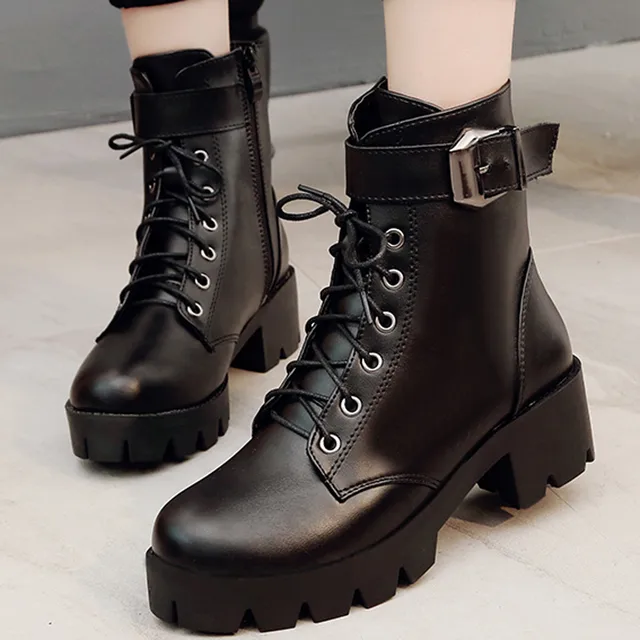 Korean Black Winter High-Heeled Goth Leather Boots 1