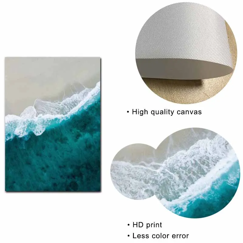 Синий с водным принтом воздушных плакат волны океана стены искусства прибрежных