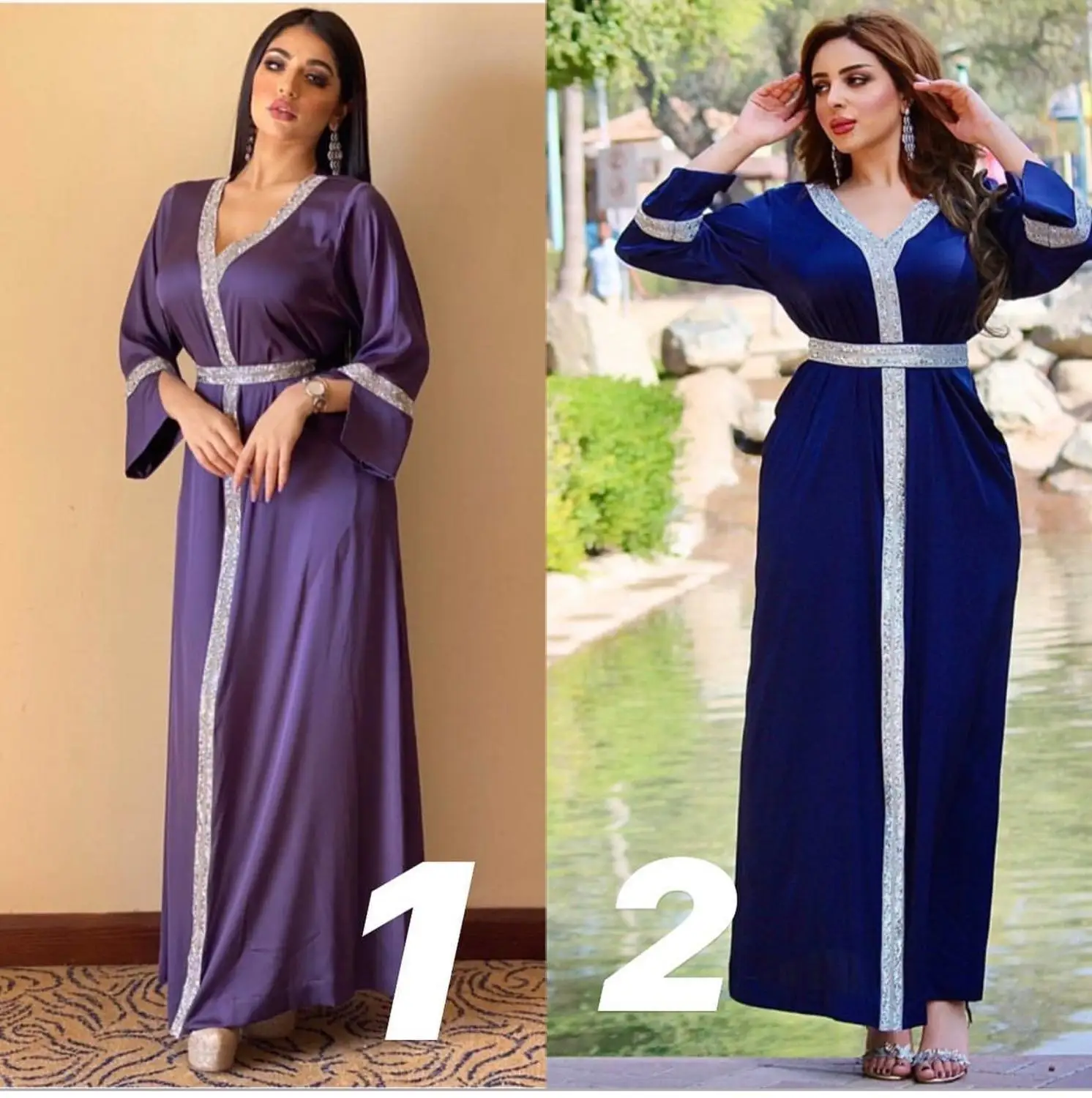Роскошные мусульманские бриллиантовые Abaya шелковые арабские платья Hijab лента