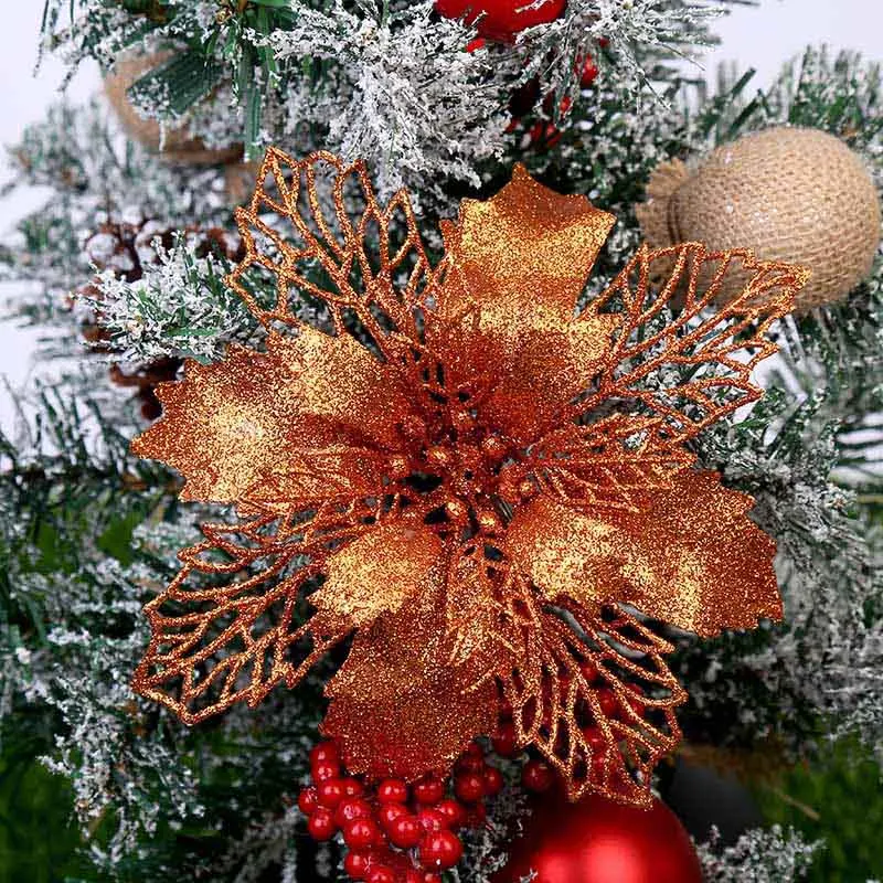 6 шт., блестящие Искусственные Рождественские цветы, рождественские украшения для елки, рождественские вечерние украшения, искусственные цветы - Цвет: 7
