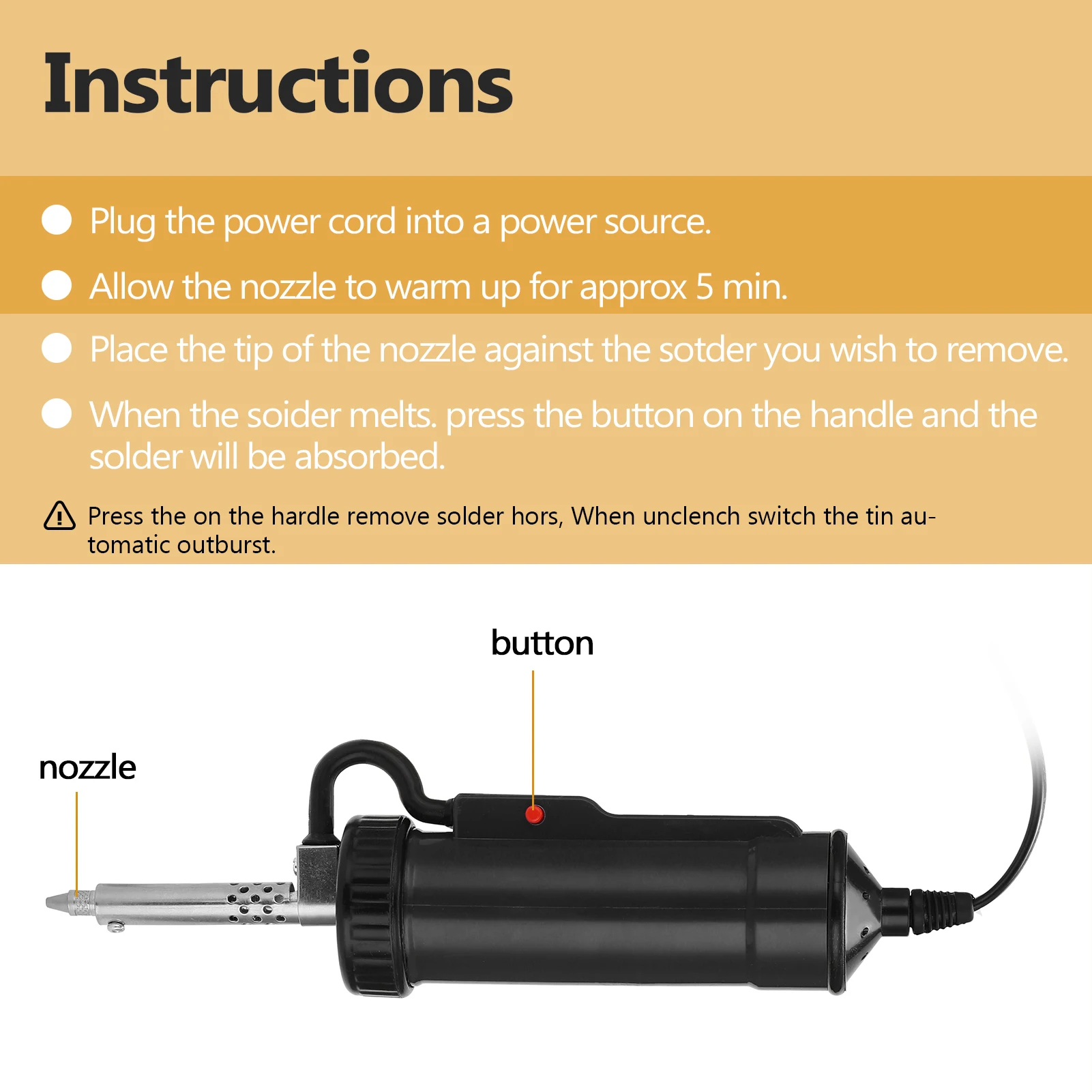 ADT03 Desoldering Machine Electric Solder Tin Sucker Vacuum Soldering Remove Pump with 3 Suction Nozzle
