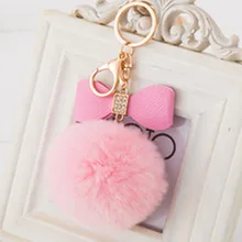 Высококачественный помпон кролика рекс-ключ "помпон" кольцо с инкрустацией стразами бант женский автомобильный брелок сумка орнамент 8 сантиметров