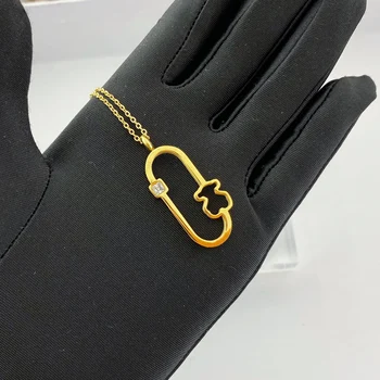 

New Fashion Jewelry For Women Stainless Steel Necklace Cute Heart Bear Design High Love Necklace Pendant Chain Girl Gifts