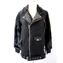 Japonês genuíno feliz notícias punk rebite de pelúcia penteados lã grosso inverno quente jaqueta rock men and women