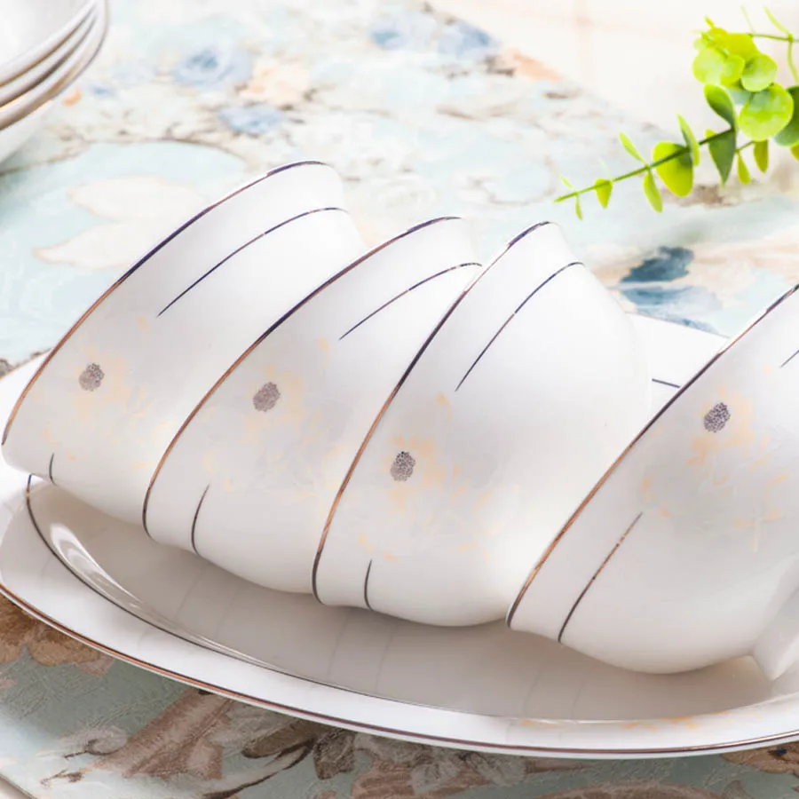 60 Heads jingdezhen ceramics tableware Rice Bowl Salad Noodles Bowl Plate Dinnerware Sets Dish Soup Pot Tableware