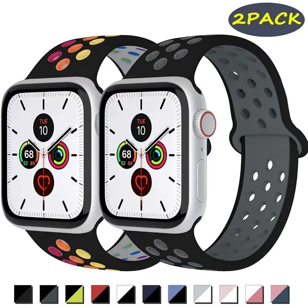 

Sport Watch Band Compatible with Apple Watch Bands 38mm 40mm 42mm 44mm,Soft Silicone Wristband for Iwatch Series 5 4 3 2 1