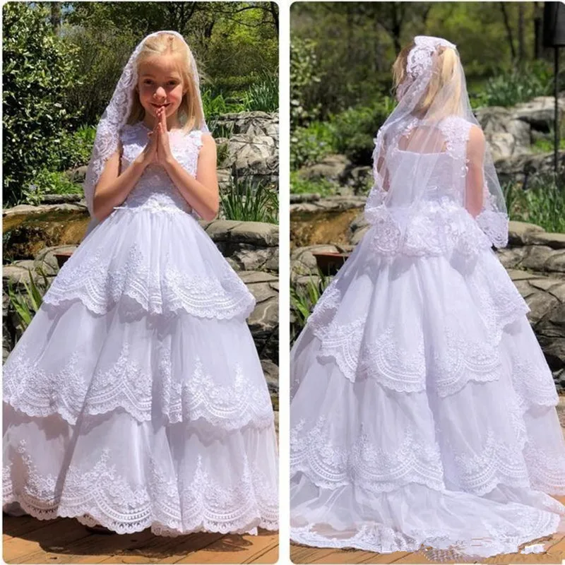 Длинные Платья с цветочным узором для девочек белые платья первого причастия