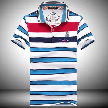 

Red Blue Striped Polo Shirt Men Summer Short Sleeve Comfortable 100% Cotton Embroidery Brand Men Clothing Tops Tees