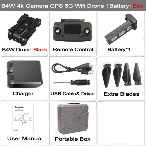 B4W Black 4K 1B Case MJX Bugs 4W B4W Real 4K FHD камера 5G wifi gps бесщеточный складной Дрон анти-встряхивание 1,6 км 20 минут оптический поток RC Квадрокоптер - Цвет: B4W Black 4K 1B Case