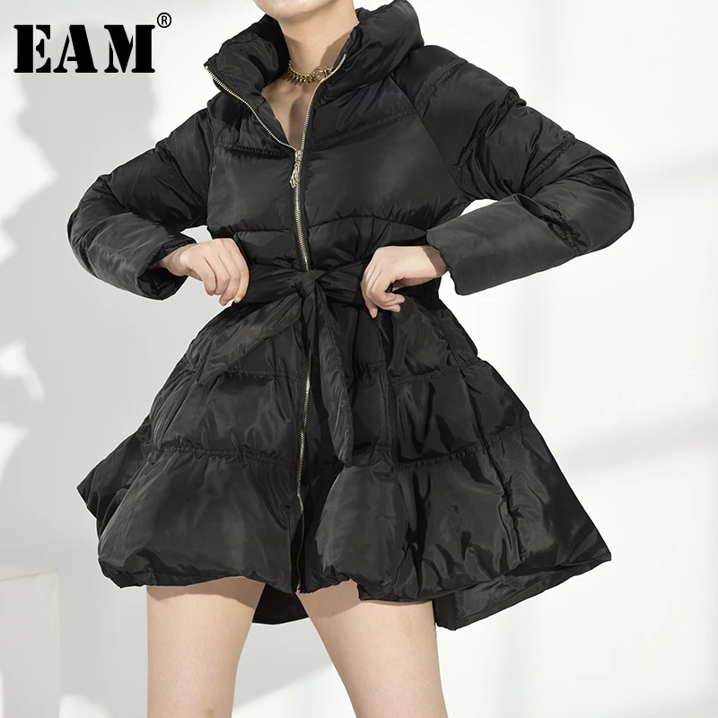 

[EAM] Black Keep Warm Cotton-padded Coat Long Sleeve Loose Fit Women Parkas Fashion Tide New Autumn Winter 2020 WC69101