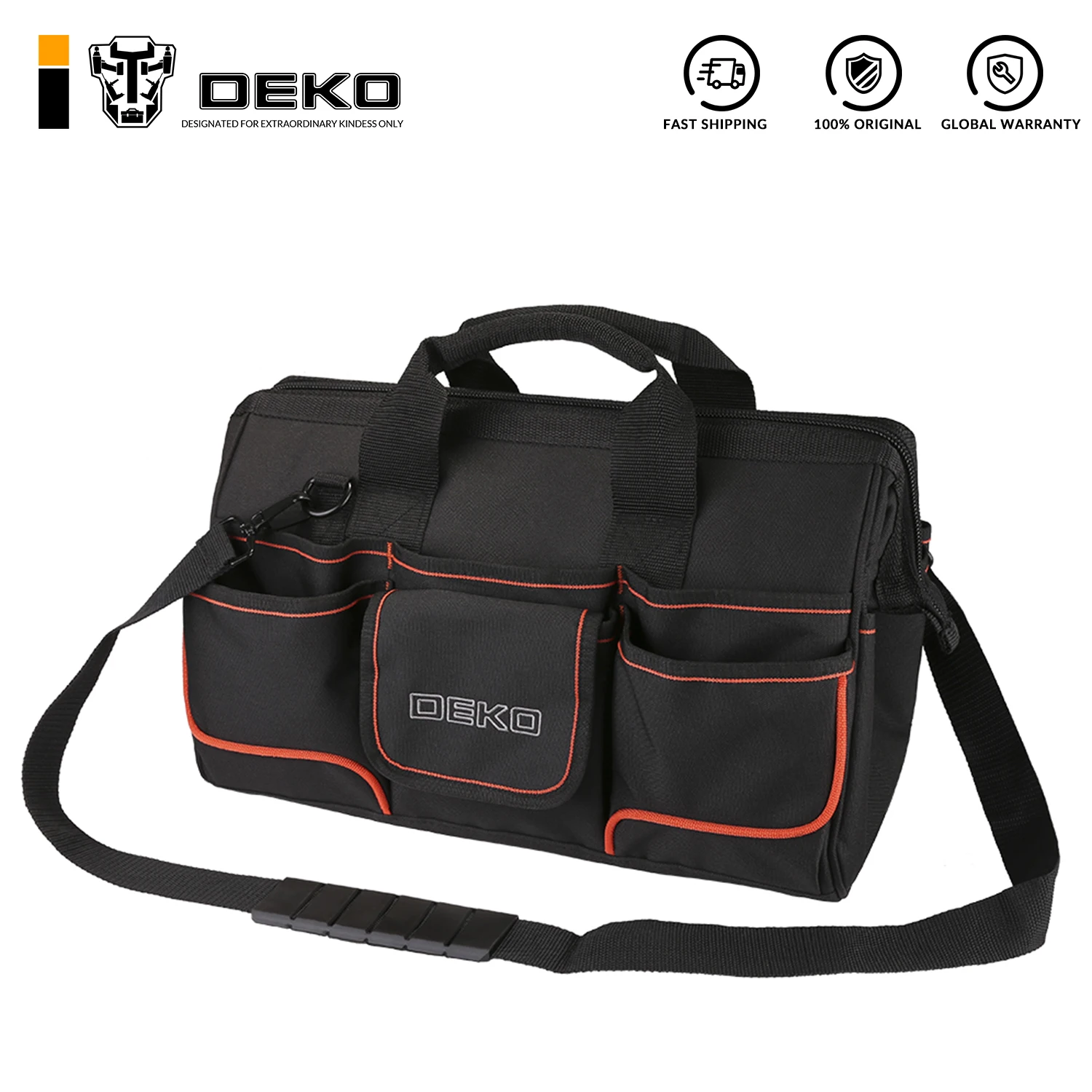 DEKO 16-inch Waterproof Tool Bag 600D Oxford Cloth Crossbody Bag Large Capacity W/ Adjustable shoulder strap