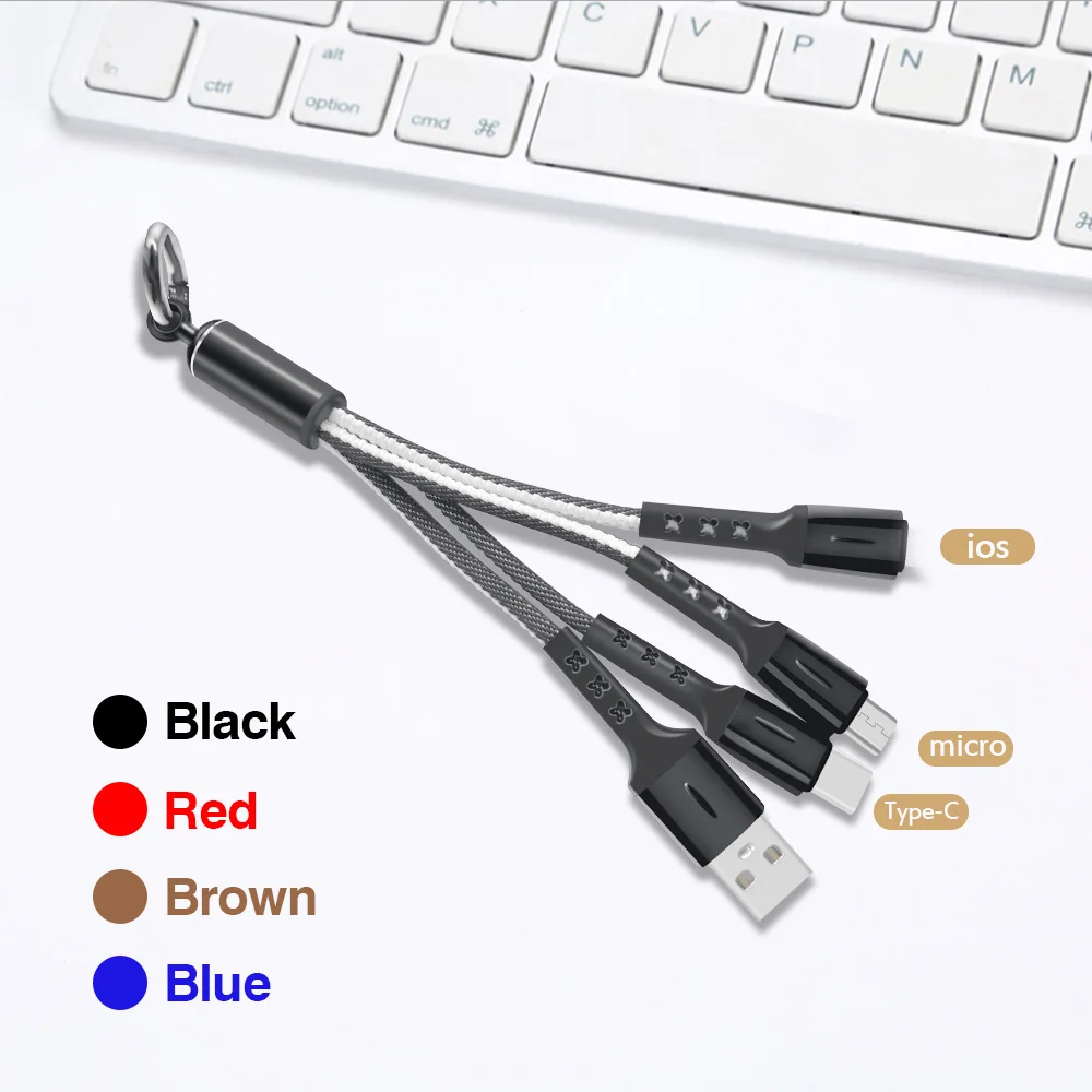 

FBYEG 3 in 1 USB Cable keychain short Micro USB Type C Multi Charger Cable For Xiaomi Huawei iPhone fast charging