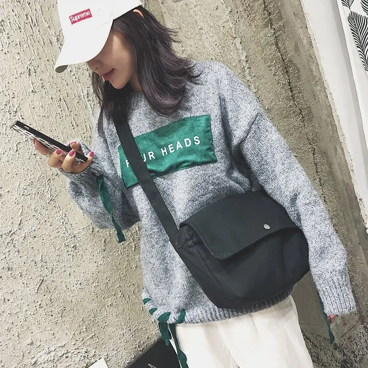 

2019 New Style INS Simple College Style Crossbody Bag Korean-style Messenger Bag Students Canvas Backpack Women's