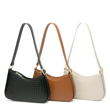 

2020 New Underarm Bag for Women Niche Retro Zipper Baguette Bags Female Woven Versatile One-shoulder Small Square Bag Woman