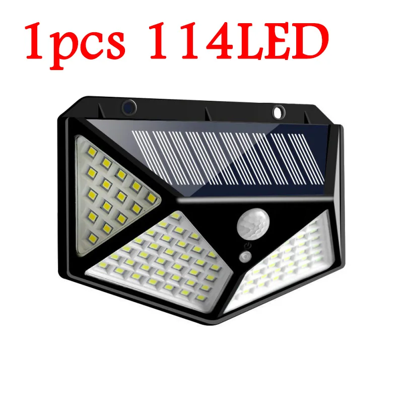 1pcs 114LED 100 светодиодный 114 светодиодный водонепроницаемый светильник с солнечной батареей на открытом воздухе 4-сторонняя лампа на солнечной энергии солнечных лучей на солнечных батареях Лампа PIR Сенсор настенный светильник для украшения сада - Испускаемый цвет: 1pcs 114LED