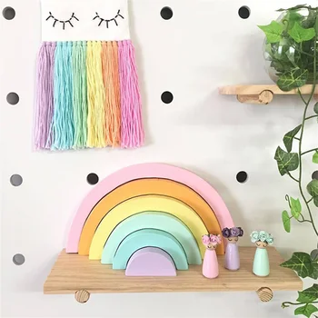 

6 Pieces Toy Bricks Rainbow Wooden Clean Hygienic Building Blocks Early Education Training Aid Easy To Carry For Boys Girls