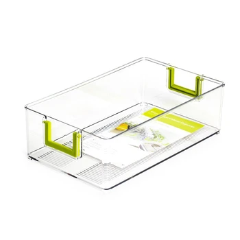 

New Clear Plastic Refrigerator Food Drink Organizer Bins Fruit Storage Box with Handle,for Kitchen Pantry