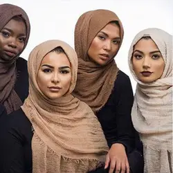 Для женщин хлопок пузырь простой морщин хиджаб шарф с бахромой Популярные мусульманские глушитель Шали Обертывания большой пашмины LIC 180x100