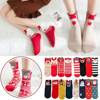 

2020 Creative Christmas socks elk animal ears autumn and winter cotton sweet socks For New year present