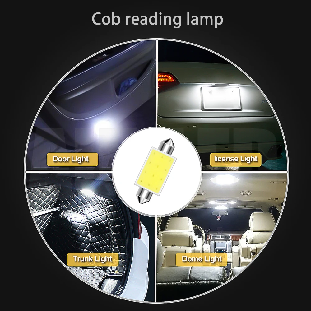 Led Car Lights 10pcs/lot 31mm 36mm 39mm 41mm COB C5W Festoon Dome Light Interior LED 1.5W 12-SMD DC12V Car LED Lights Bulbs Reading Lamp