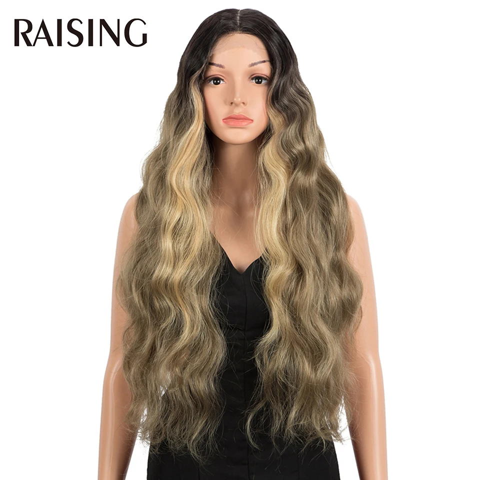 30 40 Inch Lace Front Wigs 13x6 Body Wave Black Lace Front Synthetic Wigs For Women Honey Blonde Colored Curly Wig Pre plucked