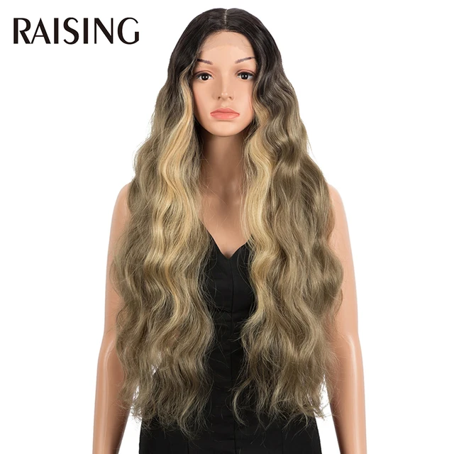 30 40 Inch Lace Front Wigs 13x6 Body Wave Black Lace Front Synthetic Wigs For Women Honey Blonde Colored Curly Wig Pre plucked BTHL4 LINEN 26J