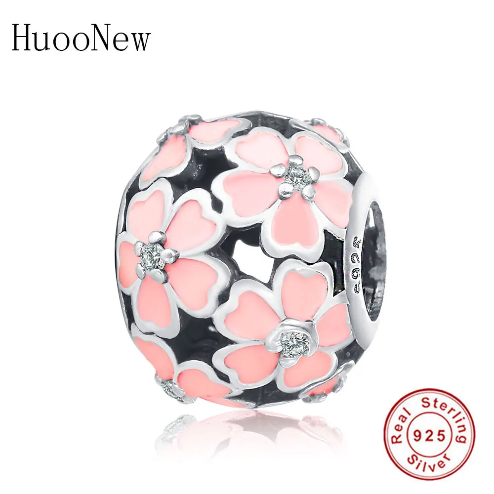 Розовый белый эмаль сердце лепестки цветок бусины подходят к оригинальному