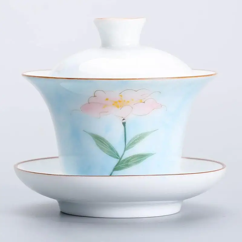 1 Керамические s пиалы для чая эмаль Gaiwan разрисованная вручную керамика пиалы для чая чайный набор кунг-фу китайский чайный сервиз Gaiwan набор чайных чашек - Цвет: 1
