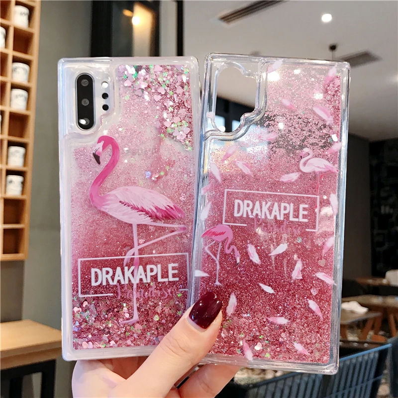 For Samsung A50 Glitter Case Pink Flamingo Dynamic Liquid Quicksand Case For Galaxy S8 S9 S10 Plus A30 A40 M30 M20 A70 Note10