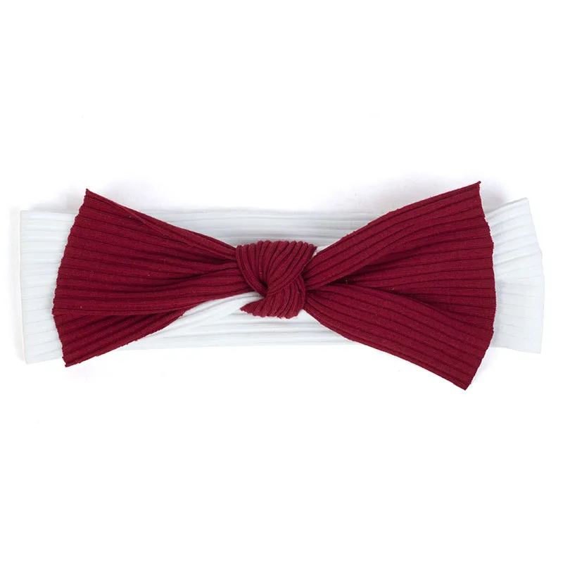 Wine Red White Geebro/ребристая повязка на голову с бантом для маленьких девочек, мягкая эластичная хлопковая повязка для волос, аксессуары, тюрбан, детский головной убор AQ019 - Цвет: Wine Red White