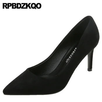 

stiletto wine red black designer pointed toe slip on 2019 scarpin women luxury casual suede pumps thin high heels 3 inch shoes