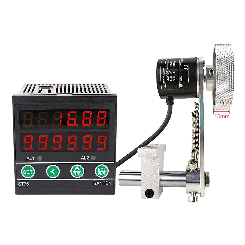 Digital Length Meter Counter With 400P Encoder & Dual Relay Outputs - Measures Cable, Tubing, Film - Adjustable Alarm, 6-Digit Display