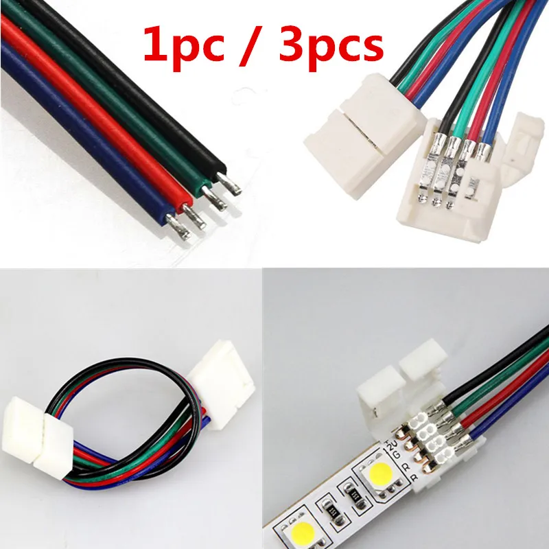 

1/3pcs 4Pin LED RGB Strip Connector For SMD 5050 RGB LED Strip Light Solderless PCB Board With Female Connectors Connect Cable