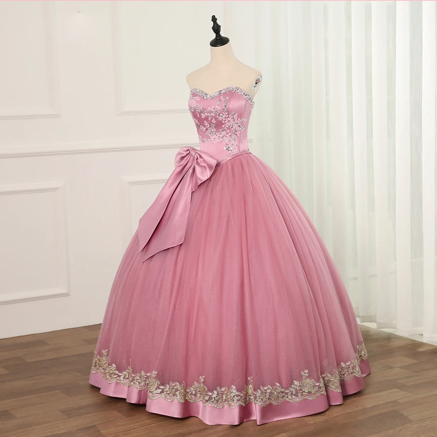 Jiayigong Ball Gown Quinceanera Dresses Cheap Tulle With Beads Sequined Big Bow Sweet 16 Dress For 15 Years Debutante