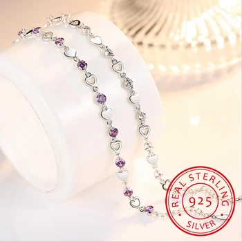 

Charm Crystal Purple Female Bracelet Jewelry Fashion Girl 925 Silver Bracelets For Women Bride Wedding Engagement Bijou Gift