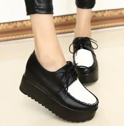 12 FeiYiTu Демисезонный криперы, женская обувь на плоской подошве и на шнурках кроссовки из плотной ткани на платформе черный, белый цвет европейский размер 35-39 - Цвет: 12