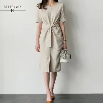 

Women Korean Harajuku Slim Long Dress Summer Short Sleeve Twist Knot Lace Up Sashes Midi Dresses One Piece Brief Bandage Dresses
