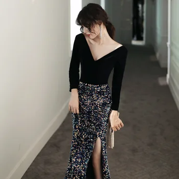 

V-Neck Chinese Sexy Mermaid Oriental Party Female Cheongsam Stage Show Qipao Dress Elegant Celebrity Banquet Dresses De Festa