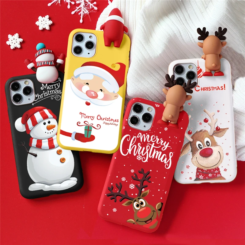 case iphone 13 pro max Cute 3D Doll Cartoon Christmas Santa Reindeer Soft Phone Case For iPhone 13 12 11 Pro MAX Mini XS XR 8 7 Plus SE 2020 Cover Gift iphone 13 pro max cover
