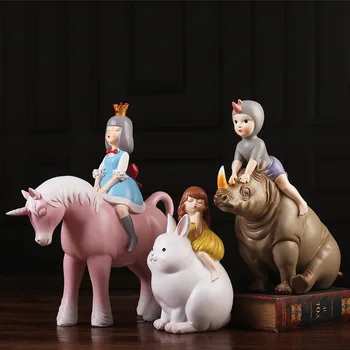 

NORDIC HOUSEHOLD RESIN FAIRY TALE PRINCESS UNICORN FIGURINES CREATIVE CHILDREN'S ROOM DECORATION HEART GIRL WEDDING GIFT