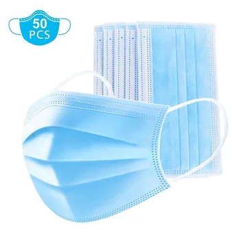 

50PCS Disposable Mask Civil Cloth Face Mask Non-woven Breathable Three-layer Filter Mouth Mask Shield Personal Earloop Mask