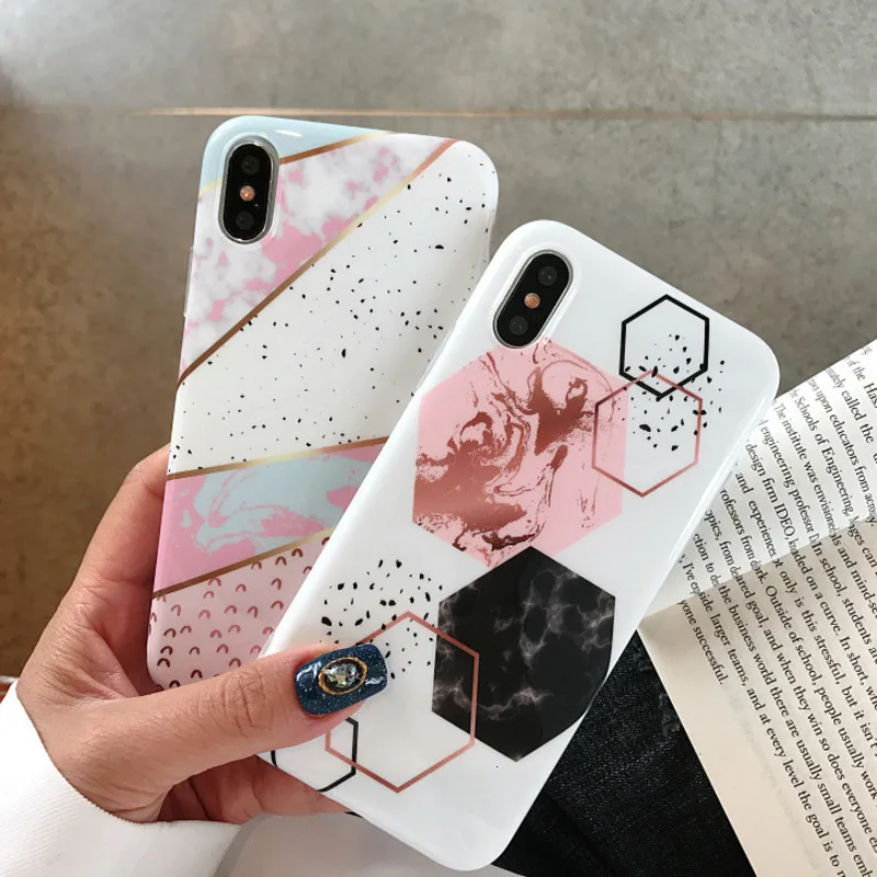 

Geometric marbled phone case for iPhone X XS XR XSMax 8 7 6 6S PluSTPU glossy soft shell drop protection back cover